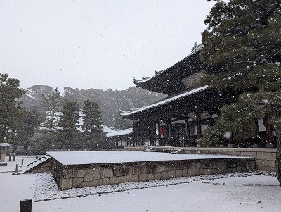 【京都宇治】本堂にあたるお堂です。国宝になってからの初めての雪景色です。