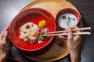 一汁一菜の精進の薬膳料理を準備しています。